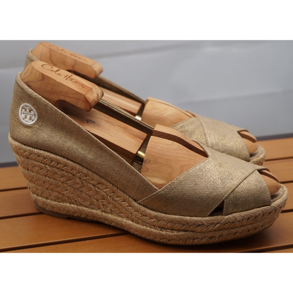 Tory Burch Filipa Espadrille Wedge Gold/Tan Size 11B - Picture 6 of 16